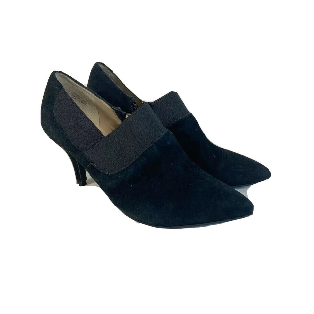 Ellen Tracy Bree Ankle Bootie Heels Womens Size 7 M Black Leather Suede Pointed